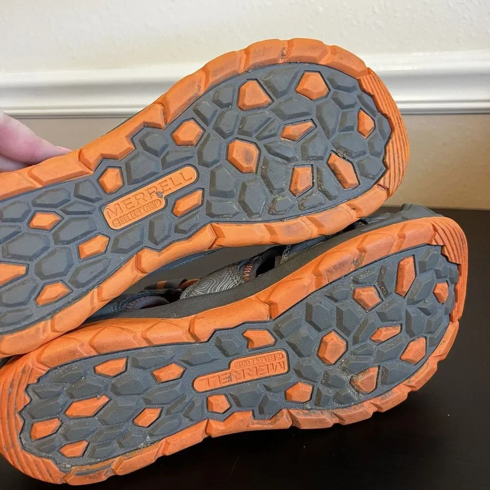 Merrell Boys Hydro‎ Sandals Size 7 W Grey Orange Hike Camp Comfort Water
